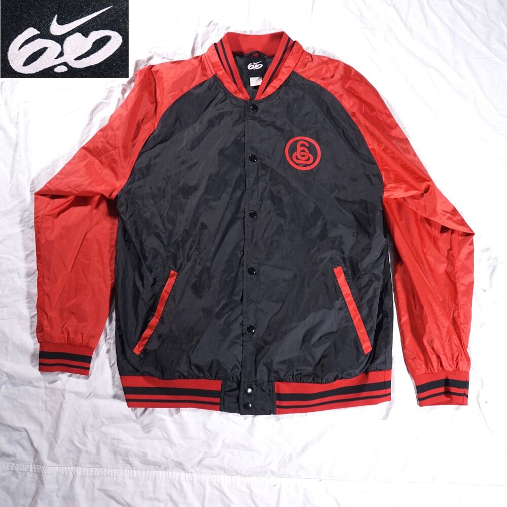 Nike 6.0 Snap Button Baseball Jacket Convertible Hood Red Black Y2K Mens XL